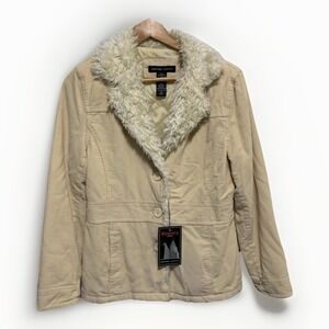 New York Company Corduroy Sherpa Lined Jacket Cream Small Button Front